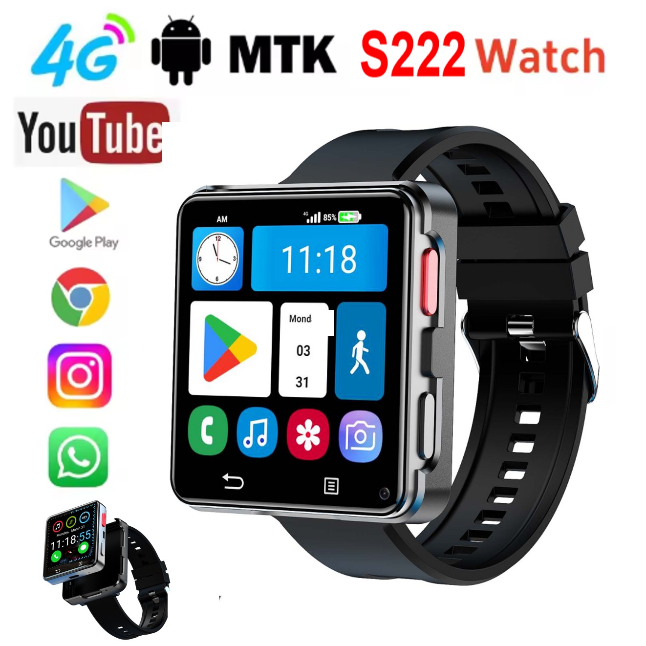 Smart Watch - Relógio Inteligente S222 4G com Cartão